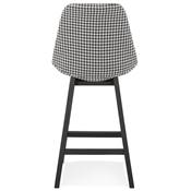 Tabouret snack mi-hauteur design 'CHAIRMAN MINI' tissu pied de poule 4 pieds bois noir dossier haut