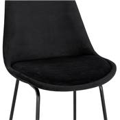 Tabouret de snack mi-hauteur 'GUSTO MINI' velours noir pieds tréteaux en métal noir dossier haut