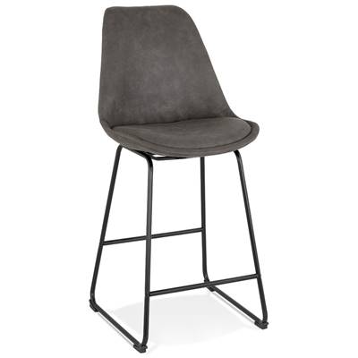 Tabouret de snack mi-hauteur 'GUSTO MINI' microfibre grise pieds tréteaux métal noir dossier haut