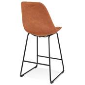 Tabouret de snack mi-hauteur 'GUSTO MINI' microfibre marron pieds tréteaux métal noir dossier haut