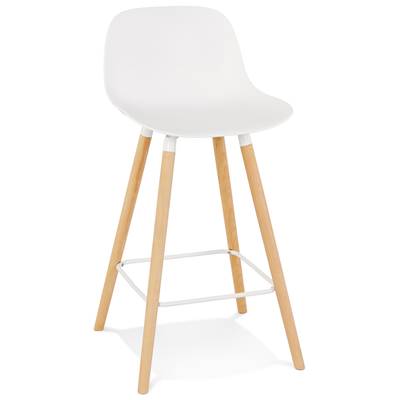 Tabouret de snack mi-hauteur scandinave 'NORSKI MINI' blanc 4 pieds bois et métal blanc dossier haut