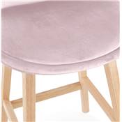 Tabouret snack mi-hauteur scandinave 'CHAIRMAN MINI' velours rose 4 pieds bois naturel dossier haut