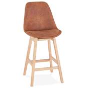 Tabouret de snack mi-hauteur scandinave 'CHAIRMAN MINI' microfibre marron 4 pieds bois dossier haut