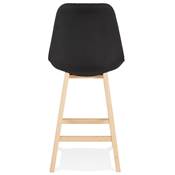 Tabouret de snack mi-hauteur design scandinave 'CHAIRMAN MINI' tissu noir 4 pieds bois dossier haut