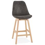 Tabouret de snack mi-hauteur scandinave 'CHAIRMAN MINI' microfibre grise 4 pieds bois dossier haut
