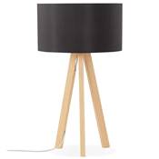 Lampe à poser scandinave trépied 'Stätiv' abat-jour noir 3 pieds en bois naturel