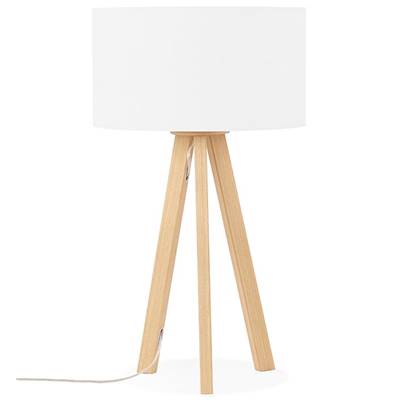 Lampe à poser scandinave trépied 'Stätiv' abat-jour blanc 3 pieds en bois naturel