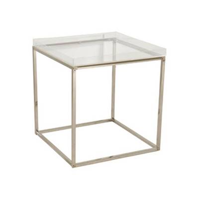 Table basse design d'appoint 'Moving' transparente plateau amovible pieds en métal chromé