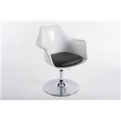 Chaise design  accoudoirs Tulipe pivotante blanche et noire pied central en mtal chrom