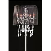 Lampadaire baroque 'Cosy' abat-jour chandelier 5 branches à pampilles tissu noir structure chromé