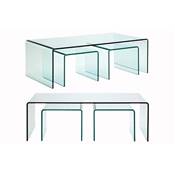 Table basse design + 2 tables d'appoint gigognes 'Clear Club' en verre transparent – 90 x 50 cm