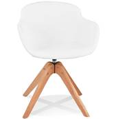 Chaise design style scandinave à accoudoirs 'VOGAN' en tissu bouclé blanc et 4 pieds en bois naturel
