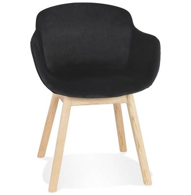 Chaise design à accoudoirs 'MAJESTY' en velours noir et 4 pieds en bois naturel