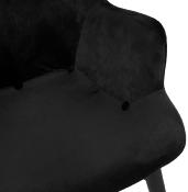 Fauteuil à oreilles capitonné design 'ELEGAN' en velours noir pieds en bois noir