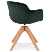 Chaise design de style scandinave à accoudoirs 'VOGAN' en velours vert avec 4 pieds en bois naturel