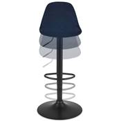 Tabouret de bar réglable 'LUSSO' pivotant velours bleu pied et repose pieds métal noir dossier haut