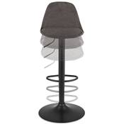 Tabouret bar réglable 'LUSSO' pivotant microfibre grise pied et repose pieds métal noir dossier haut
