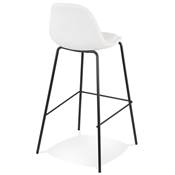 Tabouret de bar design moderne 'Tekno' en tissu bouclé blanc avec 4 pieds métal noir et dossier haut
