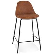Tabouret snack mi-hauteur baroque 'Tekno Mini' microfibre marron 4 pieds métal noir dossier haut