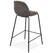 Tabouret snack mi-hauteur baroque 'Tekno Mini' microfibre gris foncé 4 pieds métal noir dossier haut