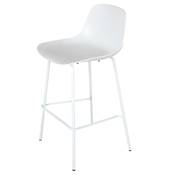 Tabouret de bar intérieur/extérieur 'POOL' blanc 4 pieds et repose pieds en métal blanc dossier haut