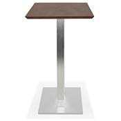 Table bar haute design 'Tvillin' bois finition noyer double pied central métal brossé – 150 x 70 cm