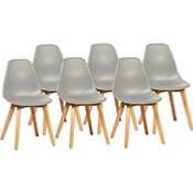 Chaise scandinave 'Karl' grise avec 4 pieds en bois naturel - Lot de 6