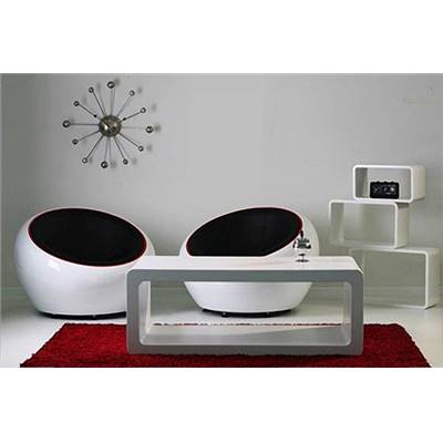 Fauteuil design lounge rond 'Boule' pivotant noir et blanc pieds en métal chromé