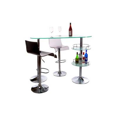 Bar de salon design 'Glass' en verre transparent avec 2 pieds en métal chromé