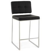 Tabouret de snack mi-hauteur design carré 'Skilder' capitonné noir pieds acier brossé dossier haut