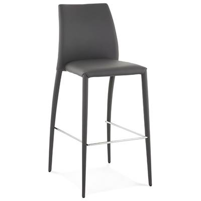 Tabouret de bar design carré 'Duchesse' gris avec 4 pieds et dossier haut