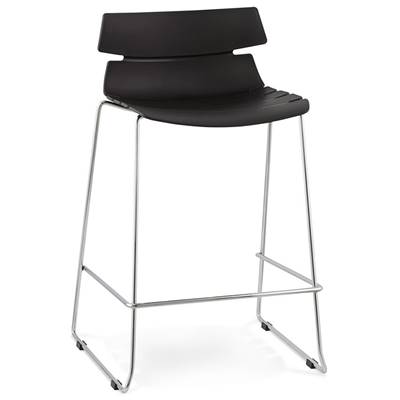 Tabouret de snack mi-hauteur empilable 'Skrift Mini' noir pieds en métal chromé et dossier bas