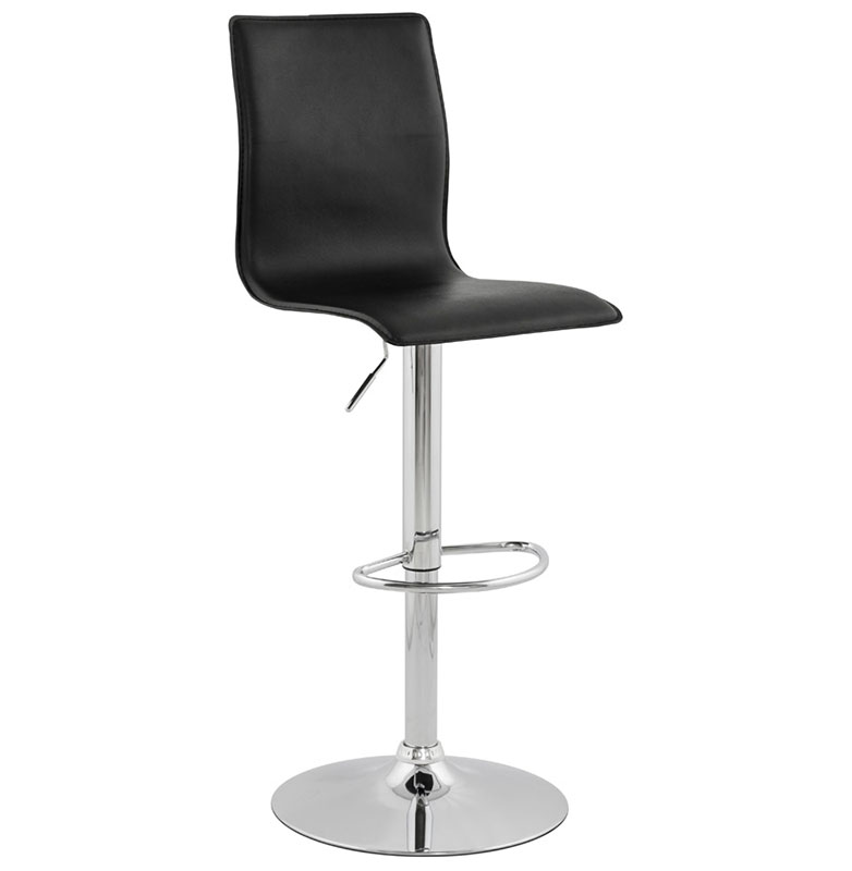 Tabouret de bar réglable design 'Luxe' pivotant noir pied central en métal chromé et dossier haut