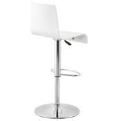 Tabouret de bar réglable 'Slider' pivotant bois blanc pied et repose pieds métal chromé dossier haut