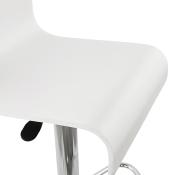 Tabouret de bar réglable 'Slider' pivotant bois blanc pied et repose pieds métal chromé dossier haut