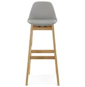 Tabouret de bar design scandinave 'Topo' gris avec 4 pieds en bois naturel et dossier haut