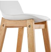 Tabouret de snack mi-hauteur design scandinave 'Topo Mini' blanc 4 pieds bois naturel dossier haut