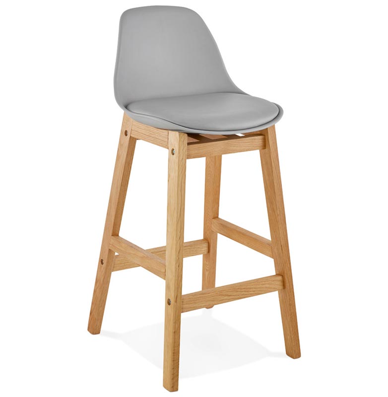 Tabouret de snack mi-hauteur design scandinave 'Topo Mini' gris 4 pieds en bois naturel dossier haut