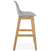 Tabouret de snack mi-hauteur design scandinave 'Topo Mini' gris 4 pieds en bois naturel dossier haut