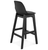 Tabouret de snack mi-hauteur scandinave 'Topo Mini Black Edition' noir 4 pieds bois dossier haut