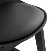 Tabouret de bar design scandinave 'Topo Black Edition' noir 4 pieds en bois noir et dossier haut