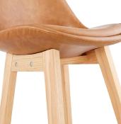 Tabouret de bar design scandinave 'Chairman' marron avec 4 pieds en bois naturel et dossier haut