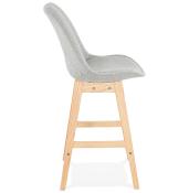 Tabouret de snack mi-hauteur scandinave 'Chairman Mini' en tissu gris 4 pieds en bois dossier haut