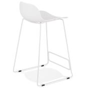 Tabouret de snack mi-hauteur 'Steel Mini' blanc pieds tréteaux repose pieds métal blanc dossier bas