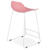 Tabouret de snack mi-hauteur 'Steel Mini' rose pieds tréteaux repose pieds métal blanc dossier bas