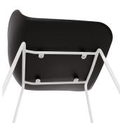 Tabouret de bar design 'Steel' noir pieds tréteaux et repose pieds en métal blanc et dossier bas