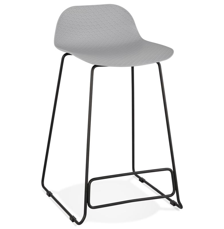 Tabouret de snack mi-hauteur 'Steelblack Mini' gris repose pieds tréteaux métal noir dossier bas