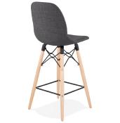 Tabouret snack mi-hauteur scandinave 'Verkwood Mini' tissu gris foncé 4 pieds bois dossier haut