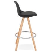 Tabouret snack mi-hauteur scandinave 'Circle Mini' noir 4 pieds bois repose pied chromé dossier haut