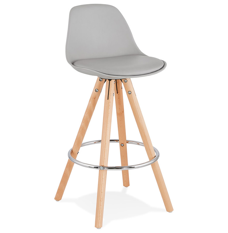 Tabouret snack mi-hauteur scandinave 'Circle Mini' gris 4 pieds bois repose pied chromé dossier haut